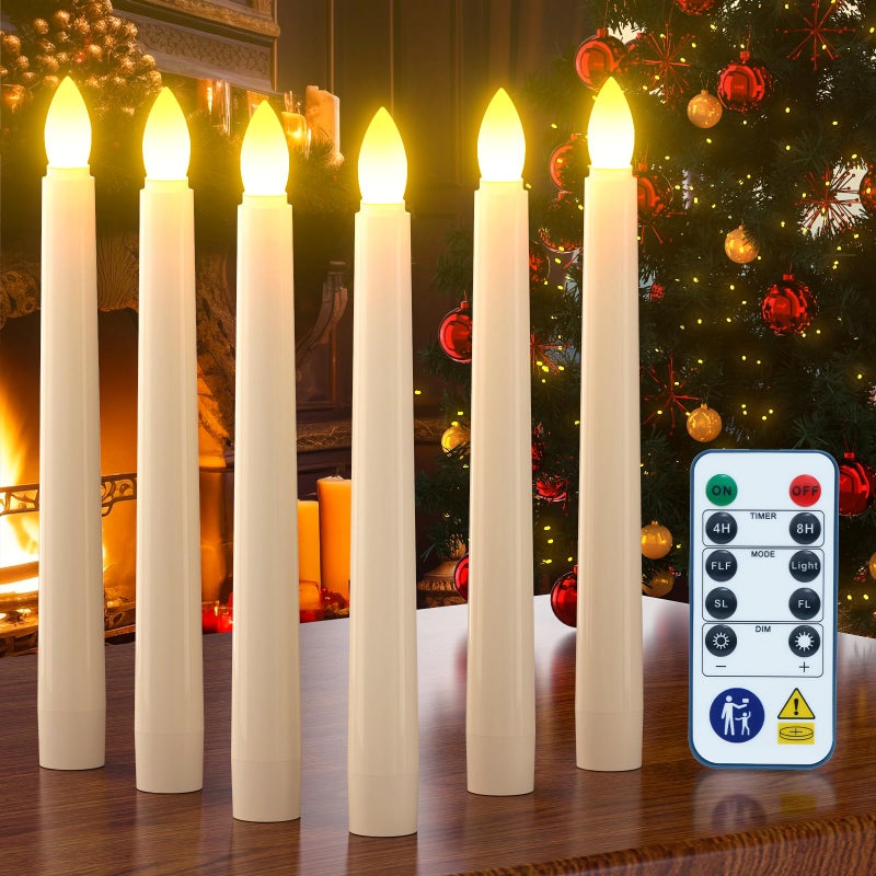 PChero Flameless Candles with Remote Timer, 7.9" Ivory Battery Operated LED Taper Dripless Floating Flickering Candles for Wedding Halloween Thanksgiving Christmas Themed Party Valentines Decorations - Image 1